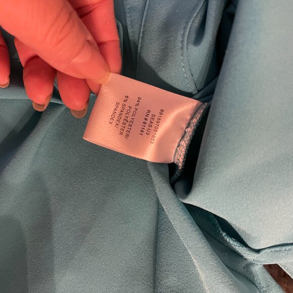 Cathy Che Stretch Teal Mandarin Collar Blouse 14/16W - Picture 5 of 8